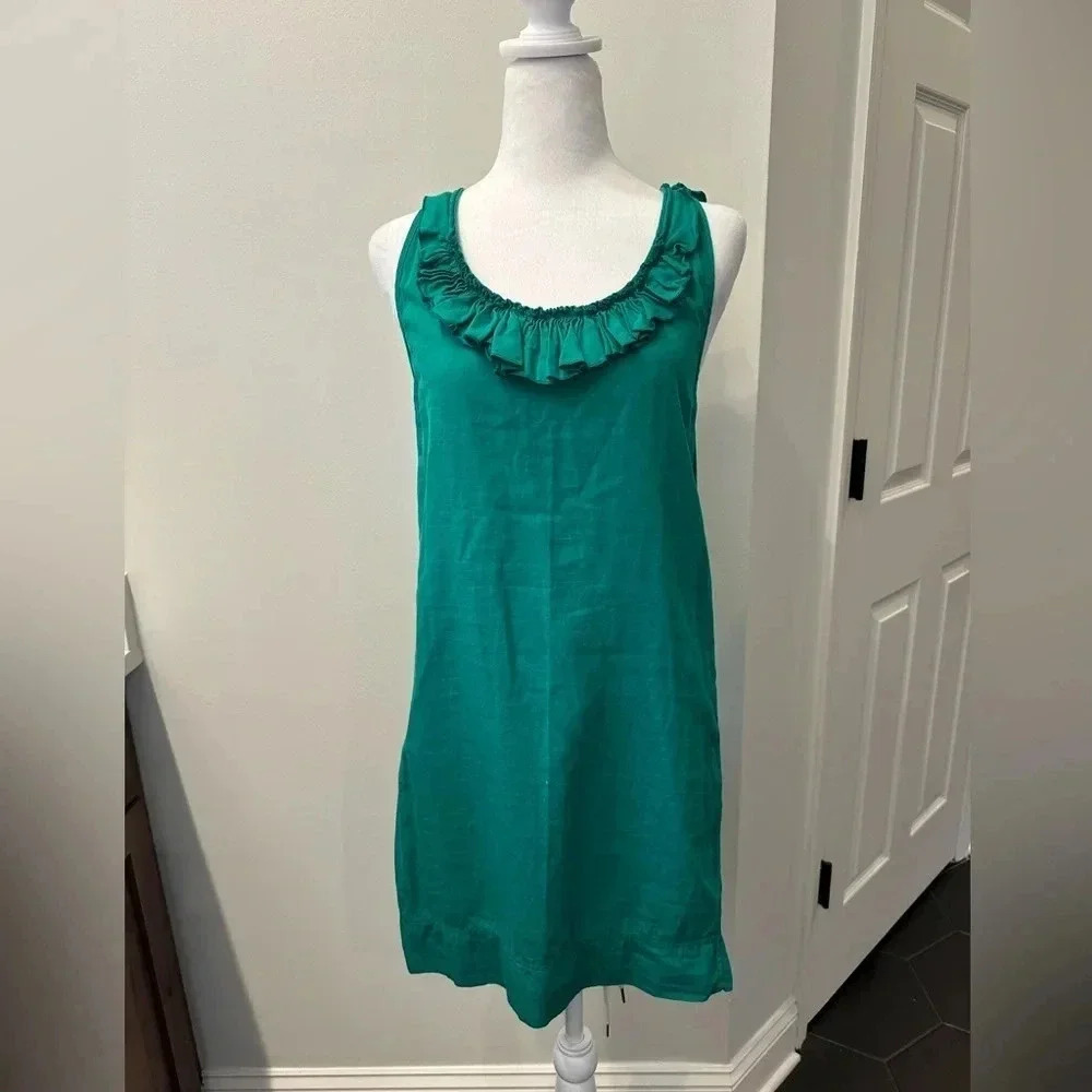 Stella McCartney Green Tank Racerback Ruffle Scoop Neck Mini Dress Sz 40 US 4-6